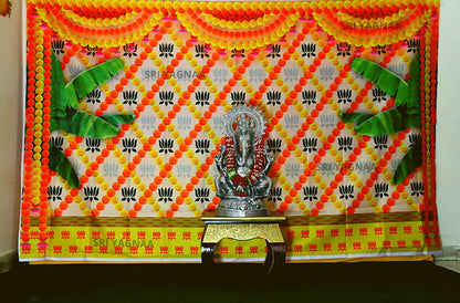 Image 5 of Sri Yagnaa M 38 – Marigold & Lotus Banana Leaf Backdrop Cloth, 8 x 5 Ft