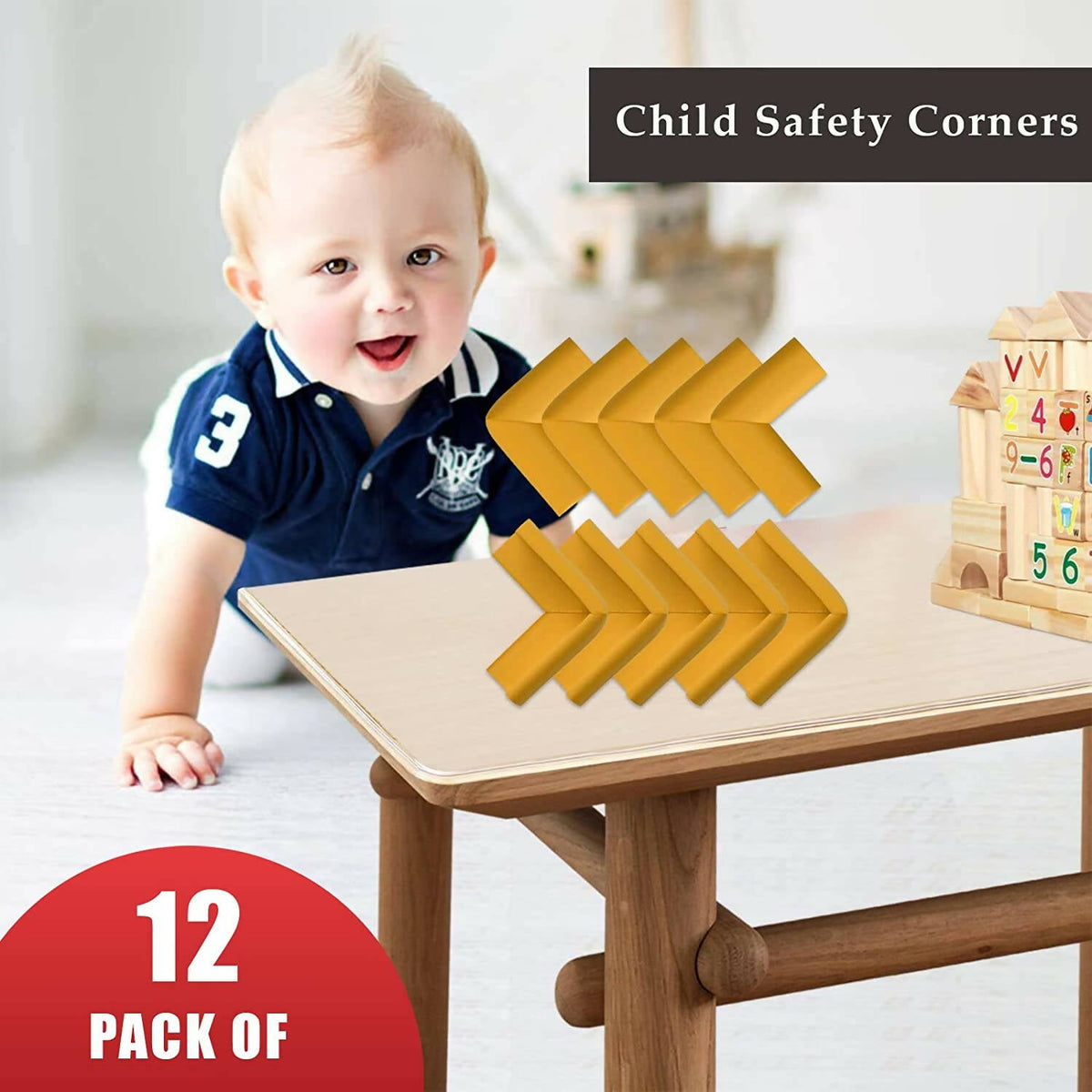 Image 2 of Safe-O-Kid Set of 12 Corner U Shaped Corner Guards for Kids safety- Yellow-Large