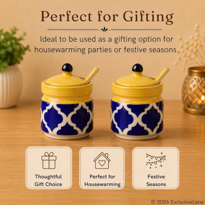 Image 6 of ExclusiveLane Moroccan Ceramic Pickle Jars with Spoon & Lid Set of 2