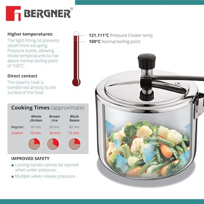 Image 7 of BERGNER BE Essentials Tripro Triply Stainless Steel Pressure Cooker 3 Liters