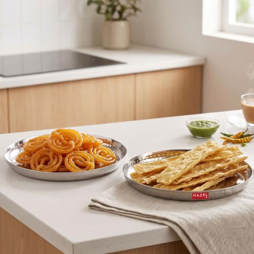 Image 5 of HAZEL Stainless Steel Lunch Plate, Set of 2, 23cm