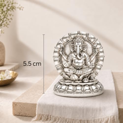 Image 3 of Elaris 999 Pure Silver Plated Ganesha Idol with Decorative Arch Showpiece 2.17 Inch, Silver Plated