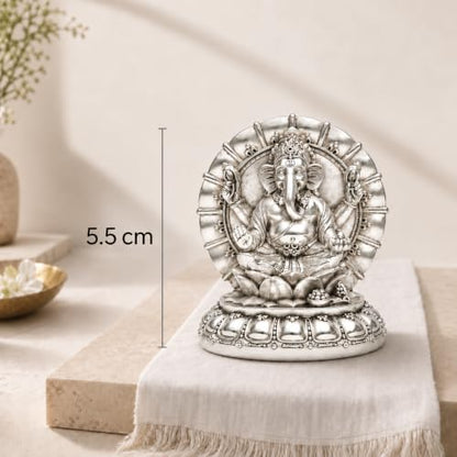 Image 3 of Elaris 999 Pure Silver Plated Ganesha Idol with Decorative Arch Showpiece 2.17 Inch, Silver Plated