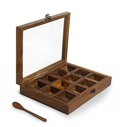 Image 4 of ExclusiveLane Twelve Blends Sheesham Wooden Spice Box for Kitchen 12 Detachable Containers 45 gram Each
