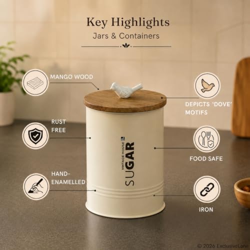 Image 5 of ExclusiveLane White Doves Airtight Metal Jars for Kitchen Storage with Wooden Lid (Set of 3, 1080 ml)