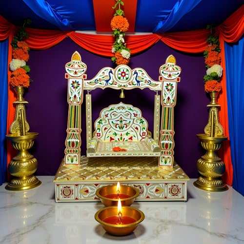 Image 3 of Handicrafts Meenakari Krishna Wooden Jhula for Laddu Gopal Idol for Home Temple