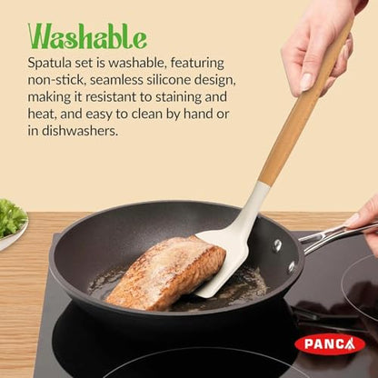 Image 5 of PANCA Silicone Non Stick Spatula Set of 3 with Wooden Handle