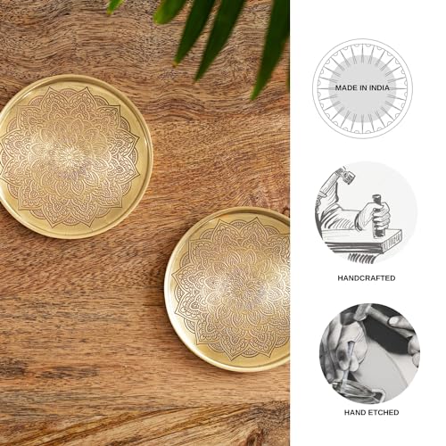 Image 4 of ExclusiveLane Mandala Design Hand-Etched Pure Brass Coasters (Set of 2)