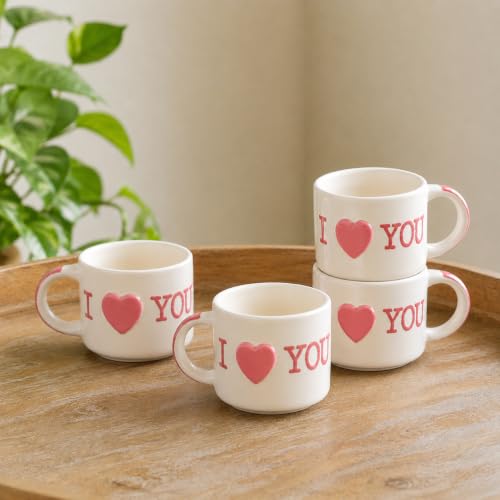 Image 1 of Default Title for the product ExclusiveLane 'I Love You' Ceramic Coffee Mug Set of 4 (265 ml)