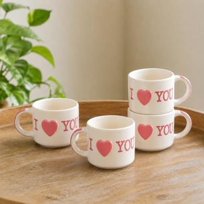 Image 1 of Default Title for the product ExclusiveLane 'I Love You' Ceramic Coffee Mug Set of 4 (265 ml)