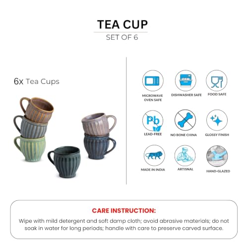 Image 6 of ExclusiveLane Ribbed Medley Ceramic Tea Cups Set of 6 110 ml