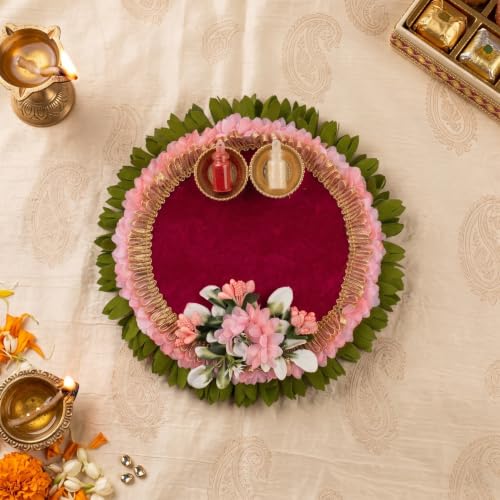 Image 2 of Pink & Green for the product JH Gallery Pooja Thali Set