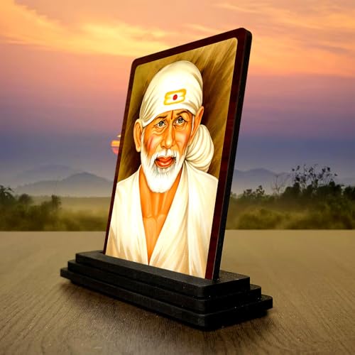 Image 3 of Sai Baba Small Wooden Idol 4x5 Inch Vibrant Devotion HD Printed Home Decor