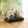 Image 1 of Default Title for the product ExclusiveLane The Hut Ceramic Tea & Coffee Mugs with Wooden Tray Set of 2 270 ml