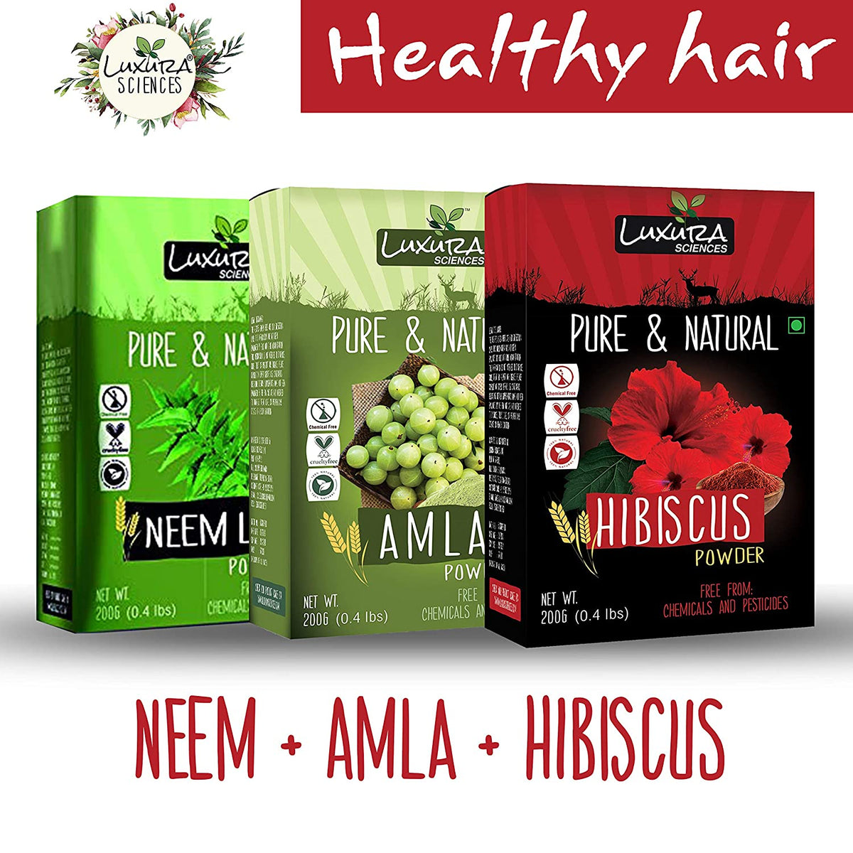 Image 2 of Combo / Pack of 1 for the product Luxura Sciences Natural Hair Care for Healthy Hair Regular - Neem + Amla + Hibiscus