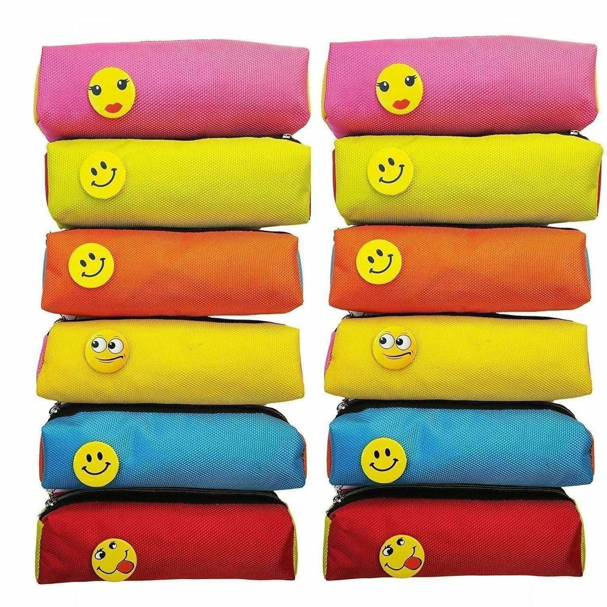 Image 1 of Pack of 12 for the product Bright Colour Multipurpose Smiley Pen Pencil Pouch Case