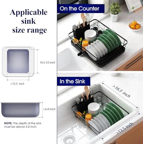 Image 5 of HomeWiz Plastic Dish Drying Rack with Spoon Holder, Built-in Drain Outlet, Heavy Duty Bartan Stand, 43×32×13 cm, Black