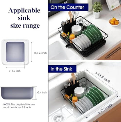 Image 5 of HomeWiz Plastic Dish Drying Rack with Spoon Holder, Built-in Drain Outlet, Heavy Duty Bartan Stand, 43×32×13 cm, Black