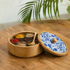 Image 1 of Default Title for the product ExclusiveLane Indigo Baagh Wooden Spice Box with Spoon (7 Containers, 130 ml Each)