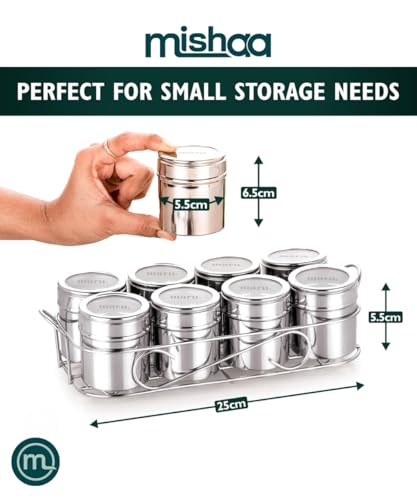 Image 2 of Mishaa Steel Multipurpose Storage Containers 130ml Each Airtight (8IN1 RECTANGLE WIRESTAND)