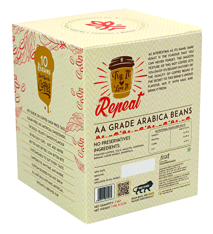 Image 2 of Evora Greens Easy Dip Coffee Bean Bag (12.5gm Each) Dark Roast