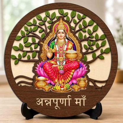 Image 1 of Default Title for the product Annapurna Maa Wooden Idol with Stand for Home Temple, Puja Room, Office Desk & Indoor Mandir Decor - 5x5 Inch
