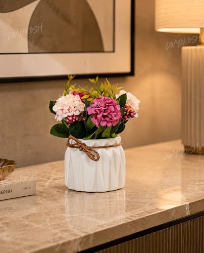 Image 7 of Divyakosh Artificial Flowers Bunch with Vase for Home Decor, Hydrangea Flower Arrangement with Ceramic, Flower Vase's, Home Decoration Items for Living Room, Aesthetic Home Decoration