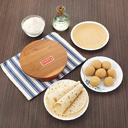 Image 2 of Hazel Wooden Polpat Roti Roller Combo Large, 24cm, Sagwan, Brown, 2 Pc Set