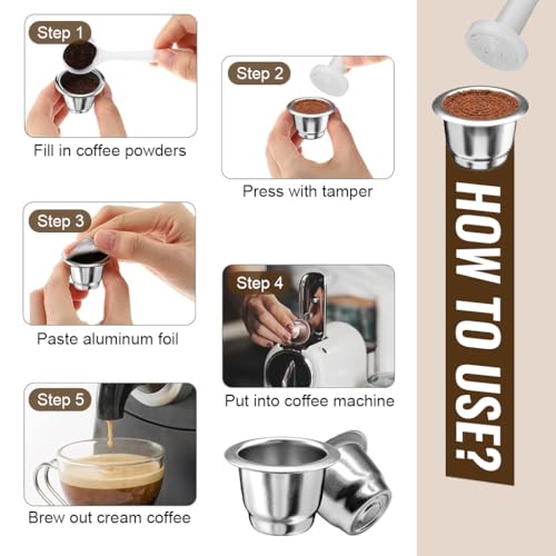 Image 4 of Supvox Reusable Coffee Pod, for Nespresso, Steel, 100 Foil Covers