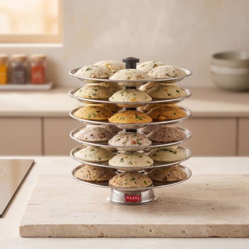 Image 1 of Default Title for the product HAZEL Stainless Steel Medium Idli Plate with Stand, 6-Rack Plates, 30 Idlis