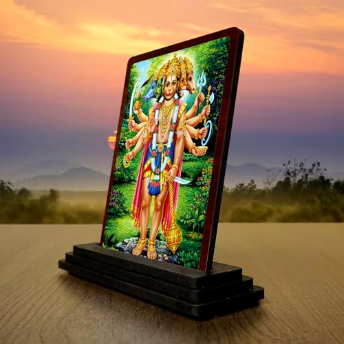 Image 3 of 4x5 Inch Lord Vishnu Wooden Idol with HD Print | Elegant Bhakti Desk & Temple Decor