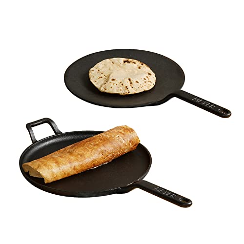 Image 1 of Default Title for the product Meyer Pre-Seasoned Cast Iron Cookware Set - 28cm Flat Dosa Tawa + 26cm Roti Tawa