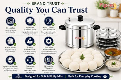 Image 6 of Pigeon Favourite ISI Marked Stainless Steel Idli Maker with Whistle | 4 Plates | 16 Idlis | Induction & Gas Stove Compatible | Use on LowâMedium Flame