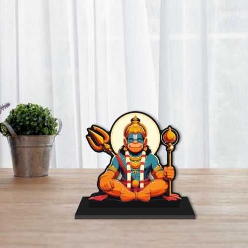 Image 2 of CVANU Wooden Idols & Figurine Table Top Hanuman Ji Decorative Item Religious Showpiece for Study Table| Office Desk| Book Shelf| Gift| Home Decoration (6inch X 5.9inch)_S493