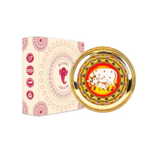 Image 2 of Klassic 8 Inch Handcrafted Brass Thali/Aarti Plate, Medium(Pack Of 1, Golden)