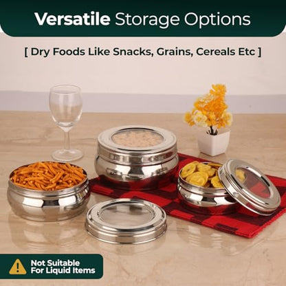 Image 4 of MARU Stainless Steel Storage Containers with Glass Lid Set of 3 (500ml, 750ml, 1100ml)