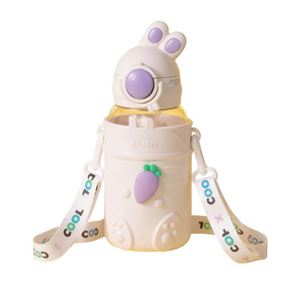 Image 2 of White for the product Aarvi Decor Studio Swiggle Rabbit 680ml BPA-Free Water Bottle with Straw & Carry Strap
