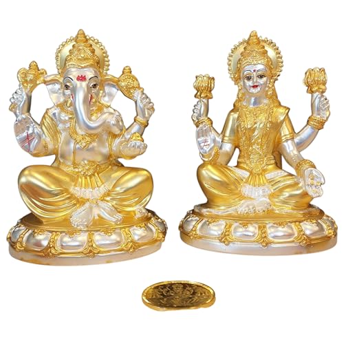Image 3 of Gold Art India Round Laxmi Ganesh Gold & Silver Plated Two Tone Matte Idol (5" Inch)