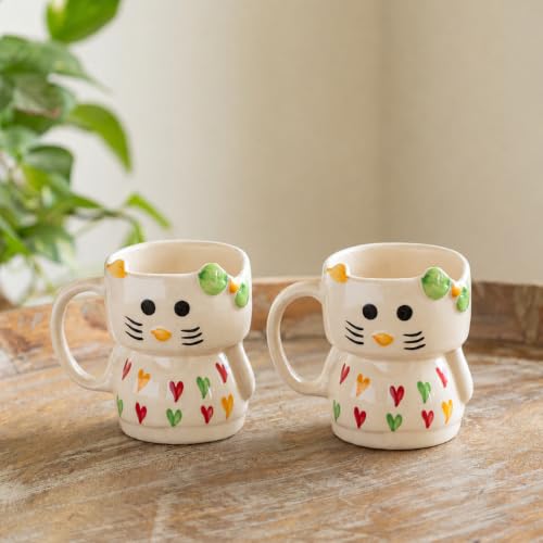 Image 2 of ExclusiveLane Kitty Charm Ceramic Coffee Mug Set of 2 310 ml