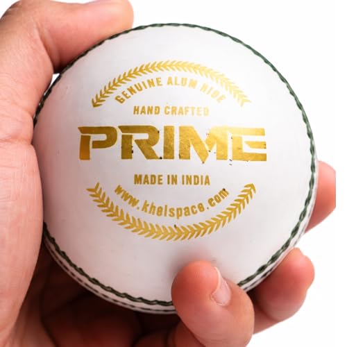 Image 7 of KHELSPACE KS Prime White Leather Cricket Ball for Practice & Training