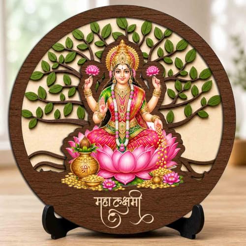 Image 1 of Default Title for the product Lakshmi Ji Wooden Murti for Home Mandir, Prayer Room, Table Top Decor & Spiritual Gifting - 5x5 Inch