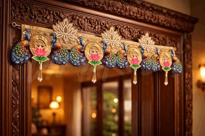 Image 1 of Default Title for the product Divyakosh Handcrafted Peacock Lotus Toran Door Hanging 4 FT | Traditional Indian Bandarwal for Home Entrance, Pooja Room, Diwali, Wedding & Festive Decoration