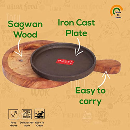 Image 3 of HAZEL Sizzling Brownie Sizzler Plate with Wooden Racket 7 inch Round
