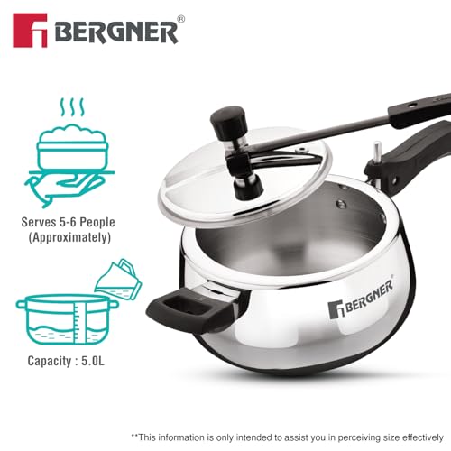 Image 4 of BERGNER Shouraya Triply Stainless Steel Pressure Cooker 5 Litres