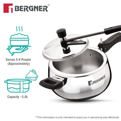 Image 4 of BERGNER Shouraya Triply Stainless Steel Pressure Cooker 5 Litres
