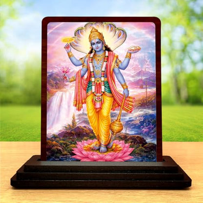 Image 2 of Spiritual Art Lord Vishnu Wooden Table Idol 4x5 Inch HD Printed Decorative Piece