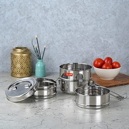 Image 6 of Sumeet Stainless Steel 4 Compartment Lunch Box/Tiffin with Lid and Handle, 11.5Cm Dia, (2000ML, Silver)
