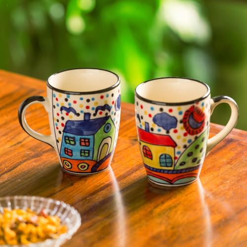 Image 1 of Default Title for the product ExclusiveLane The Hut Jumbo Cuppas Ceramic Coffee Mugs Set of 2 (270 ml)