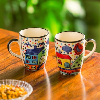 Image 1 of Default Title for the product ExclusiveLane The Hut Jumbo Cuppas Ceramic Coffee Mugs Set of 2 (270 ml)