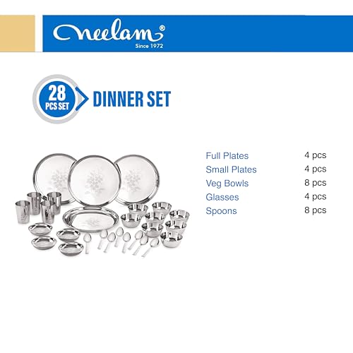 Image 2 of neelam Stainless Steel Dinner Set, 24 Gauge, 28 Pcs